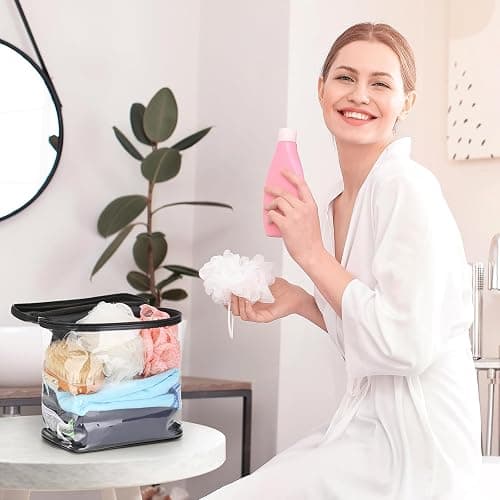 Heavy Duty Leak Proof Clear Travel Bags for Toiletries, Transparent Makeup Cosmetic Bag with Zipper and Handle (Large, Black) thumbnail 7