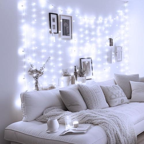 Minetom Curtain Lights, 300 LED Dimmable Fairy Lights with Remote and Timer, 8 Modes, USB Powered String Lights for Room Wall Party Xmas Indoor Decor, White - White - 1 Pack thumbnail 6