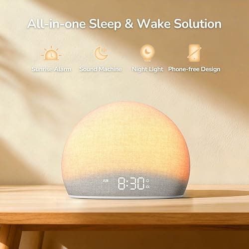 HOUSBAY Sunrise Alarm Clock, White Noise Sound Machine for Bedroom | Natural Wake-Up Light with Gentle Alarm Sounds, 20 Soothing Sleep Aids, Dimmable Display, Screen-Free Design thumbnail 2