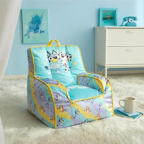 Idea Nuova Bluey Kids Micromink Bean Bag Sofa Chair with Piping & Top Carry Handle, Bluey and Chloe, Ages 3+ - Bluey thumbnail 6
