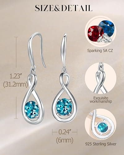 FANCIME Dangle Drop Earrings 925 Sterling Silver Dainty Infinity Round Gemstone Birthstone Jewelry Birthday Gifts for Her Women thumbnail 6