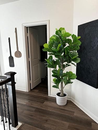 Aveyas 6ft Artificial Fiddle Leaf Fig Tree for Home Decor, 6 Feet Large Faux Plant Fake Ficus lyrata Silk Trees with Pot for Indoor Outdoor House Living Room Office (6 ft Tall) thumbnail 2