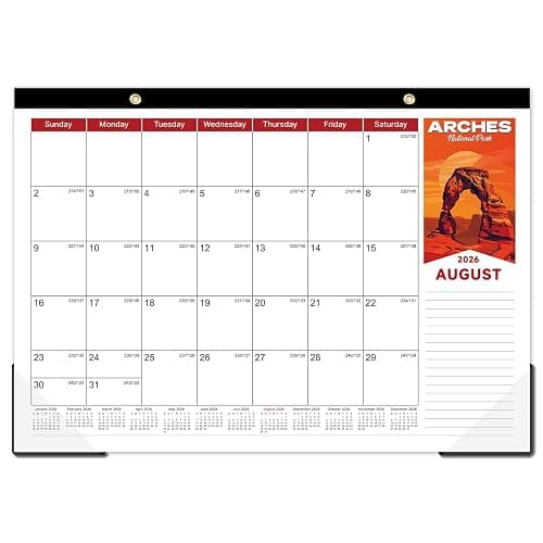 2026 Desk Calendar - Desk Calendar 2026 from Jan. 2026 - Dec. 2026, 17" x 12", National Parks Calendar 2026, Desk/Wall Calendar with Large Unruled Blocks and Julian Dates - Image 1