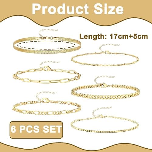 6 PCS Gold Bracelets for Womens Set, Stackable Gold Bangles Dainty Ladies Bracelets Golden Bangles, Womens Bracelet Suitable for Daily Life Parties Birthday Gift Giving thumbnail 2