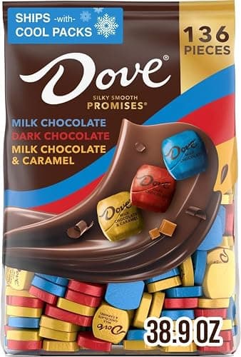 DOVE PROMISES Milk Chocolate, Dark Chocolate and Milk Chocolate & Caramel Assorted Chocolate Candy, 136 Ct Bulk Bag - Image 1