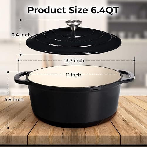 Zulay Kitchen 6 Quart Enameled Cast Iron Dutch Oven Pot with Lid – Premium Durability & Oven Safe up to 500°F – Heavy Duty Cookware Perfect for Bread Baking, Stews, Braising & Roasting – Black thumbnail 2