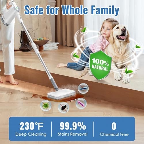 FEPPO Steam Mop & Handheld Steam Cleaner for Home and Floor Cleaning, 15s Heat-Up, 230°F Powerful Steamer with 10-in-1 Multi-Purpose Attachments for Floors, Hardwood,Tiles,Grout,Windows,Kitchen,Bath thumbnail 4