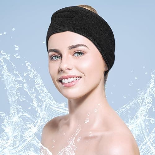 Hoteam 30 Pack Spa Headband Facial Esthetician Hair Wrap for Women Adjustable Makeup Sports Shower Stretch Towel with Tape(Black) - Black thumbnail 2