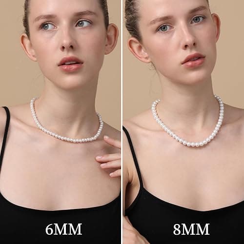 Halora 6/8 mm Perlenkette Herren Damen Perlen Choker Kette 40/45/50/55 cm Lang Weiße Perlenkette Pearl Necklace Geschenke Herrenschmuck thumbnail 6