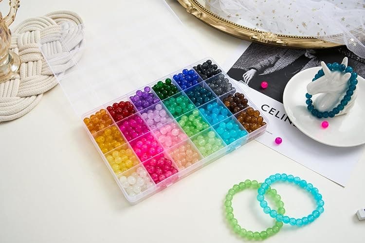 【2 Pack】 More Than 1300PCS Round Glass Beads for Jewelry Making,48 Colors 8mm Crystal Beads for Bracelets Jewelry Making and DIY Crafts, 2 Box Round Beads Suitable for Beginners. (Solid+Printing) thumbnail 2