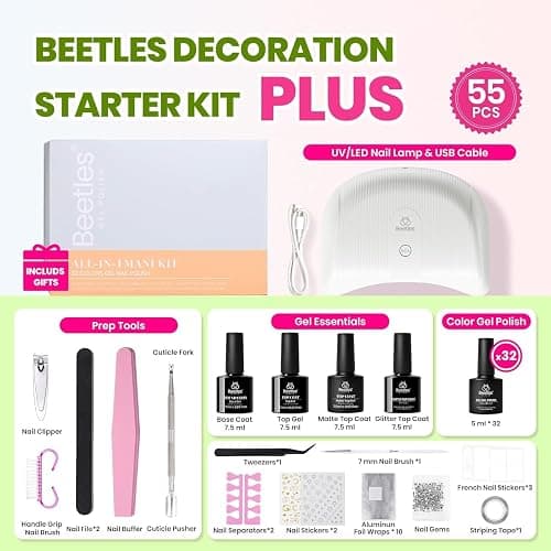Beetles Gel Nail Polish Kit with U V Light - 32 Colors Nail Kit 55 Pcs Gel Polish Set Four Seasons Glow Pro Base & Matte Glossy Top Coat Nails Stuff Soak Off DIY Art Set Gifts for Women Teen Girls thumbnail 6