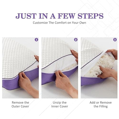 HOMELAB Cooling Adjustable Shredded Memory Foam Pillow, Queen 20x28, 1 Pack | Adjust the loft for side, back or stomach sleeping; the cooling removable cover adds comfort to the Queen 20x28 pillow. thumbnail 6