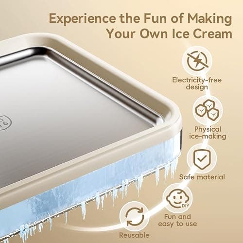 Rolled Ice Cream Maker, Felizbebe Instant Ice Cream Roller Tray with Lid and 2 Spatulas, Food Grade Premium Stainless Steel Cold Plate No-electricity for Fun Family Activities, DIY Parent-Child Time thumbnail 9
