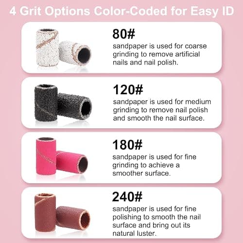 CPOXITI 190 Pcs Sanding Bands for Nail Drill, 2 Pcs Nail Drill Bits Set, 80/120/180/240 Grits Nail Sanding Bands for Acrylic Gel Manicures, Pedicures thumbnail 6