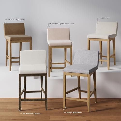 Nathan James Gracie Modern Counter Height Bar Stool with Back, Counter Stool Upholstered Chair with Natural Flax White Fabric and Brushed Wooden Legs, Natural Flax/Brown, Set of 2 thumbnail 10
