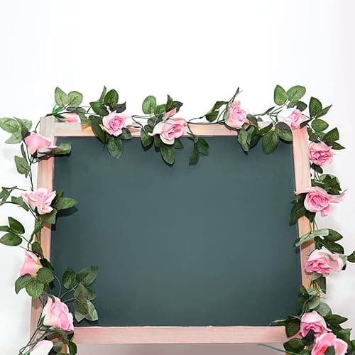 Yebazy 2PCS(16FT) Fake Rose Vine Garland Artificial Flowers Plants for Hotel Wedding Home Party Garden Craft Art Decor (Pink)… - Pink thumbnail 4