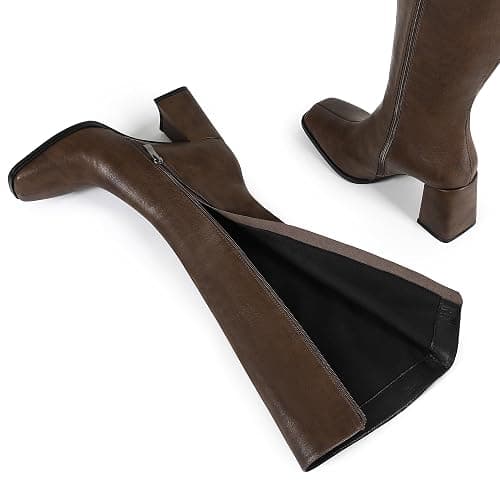 Wetviro Knee High Boots for Women Square Toe Tall Boots Womens Chunky Block Heel Dress GoGo Long Boots-Regular Calf Fit thumbnail 4