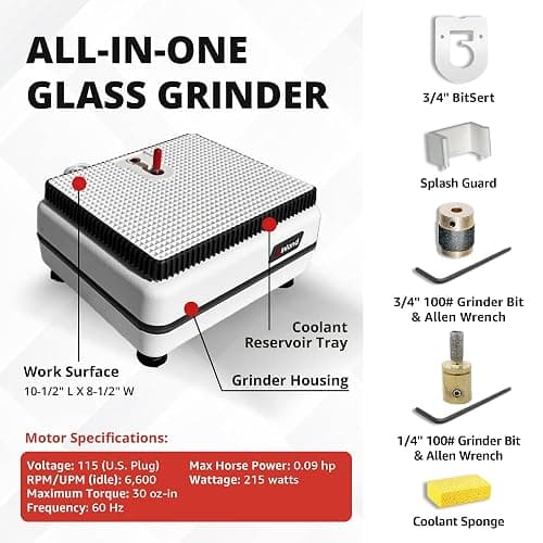 Inland Craft WizCG Glass Grinder, Stained Glass Grinder Machine Mosaic & Grinder Tool, for Edging, Shaping, Drilling - For Professionals & Hobbyists - Includes 2 Diamond Bits - White thumbnail 4