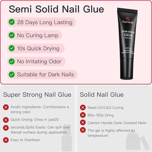 CurvLife Nail Tips Semi Solid Nail Glue 2g (5pcs) - Super Strong, Soft Glue Gel Quick Drying Adhesive for Press On Nails, No UV Light Needed thumbnail 5