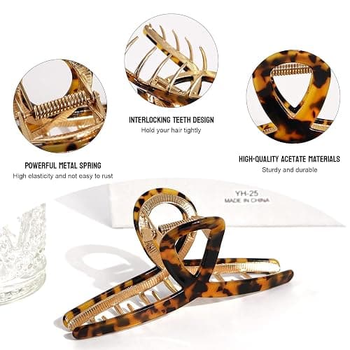 MEDOCA Large Metal Hair Clips - Strong Hold Gold Clips for Thick Locks - Leopard Print Claw Clips for Women and Girls thumbnail 5