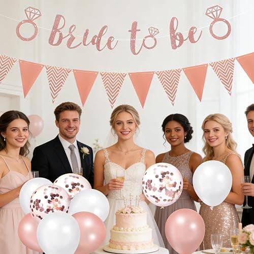 16 Pcs Hen Party Decorations Set, Bride To Be Letter Banner, Hen Party Banner, 14 Rose Gold Latex Bride Balloon for Just Married Sign Getting Married Night Party Decorations thumbnail 7
