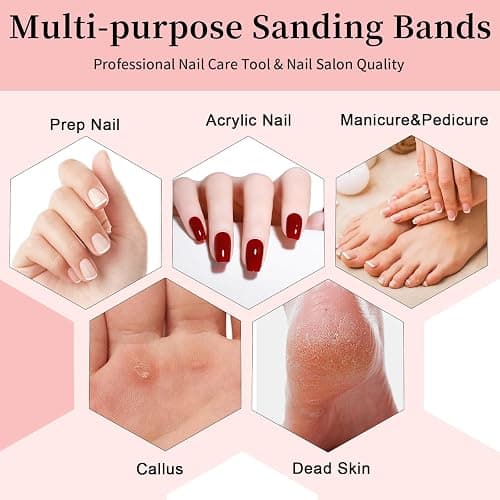 100pcs 180 Grit Small Sanding Bands for Nail Drill with 2pcs 3/32’’ Upgrade Mandrels Bits, Mini Sanding Bands for Nail Drill for Manicure Nail Salon and Nail Enthusiasts Use, Pink - 180 Grit-Pink thumbnail 6