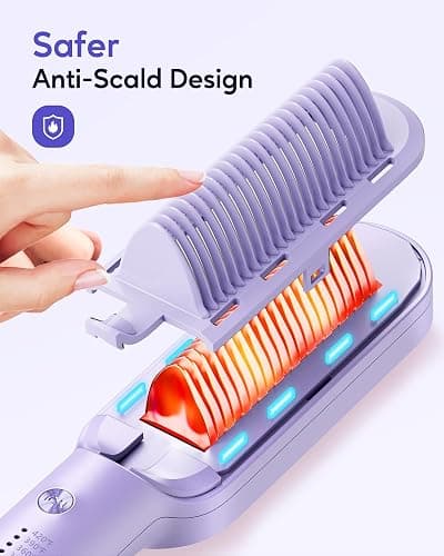 Wavytalk Hair Straightener Brush, Sleek Sweep Ionic Straightening Brush with 6 Temperature Adjust, Anti-Scald Ceramic Straightening Comb Fast Heating for Home Salon, Dual Voltage, Purple. thumbnail 4