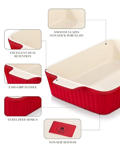 MALACASA 4.4 QT Baking Dish, 9x13 Large Casserole Dish for Oven, Ceramic Baking Pan, Rectangular Lasagna Pan Deep with Handles for Baking, Durable Microwave Oven Safe, Red, Series BAKE-BAKE thumbnail 5