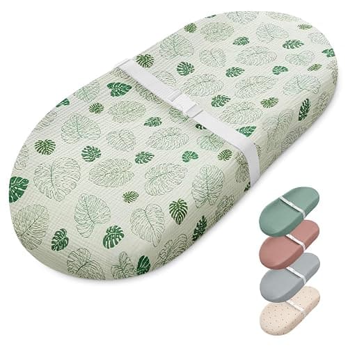 Blissful Diary Muslin Baby Changing Pad with Waterproof Lining Foam, Diaper Changing Table Pad with Cover for Dressers (Monstera, Avocado) - Image 1