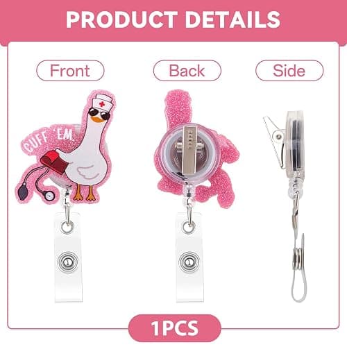 Funny Goose Nurse Badge Reel, Cuff 'Em Badge Holder with Retractable Clip, Cute Gifts for Nursing Student RN LPN CNA MA Medical Worker Teacher Doctor thumbnail 5