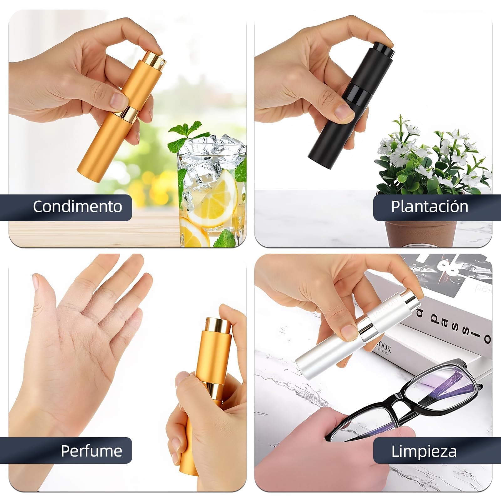 Atomizador para Perfume Rellenable Portátil, Diseño Rotativo, Botella Spray Dispensador 8ML, 2 Piezas Dispensador de Perfume Viajar y Salir, para Mujer y Hombre, con Funda y Adaptador, 2 PCS Negro thumbnail 6