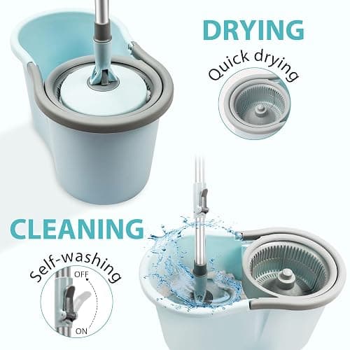 Spin Mop and Bucket with Wringer Set, 360° Spinning Mop Bucket System with 3 Microfiber Mop Replacement Heads, Adjustable Handle for Floor Cleaning (Light Blue) thumbnail 6
