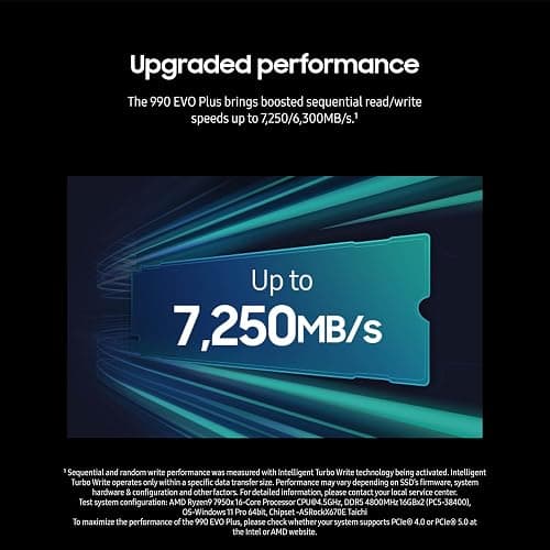 Samsung 990 EVO Plus SSD 4TB, PCIe Gen 4x4 | Gen 5x2 M.2, Speeds Up-to 7,250 MB/s, Upgrade Storage for PC/Laptops, HMB Technology and Intelligent Turbowrite 2.0, (MZ-V9S4T0B/AM) thumbnail 4