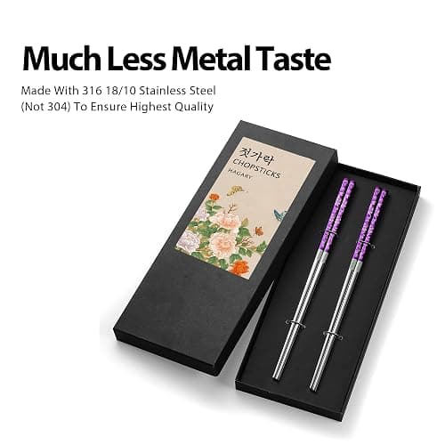 Peony and Butterfly Chopsticks Metal Chopsticks Reusable Designed in Korea Japanese Style Stainless Steel 316 18/10 Non-Slip Dishwasher Safe Laser Etched 2 Pairs Purple thumbnail 4