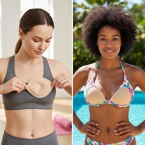 2 Pairs Self Adhesive Silicone Bra Pads Removable Sticky for Push Up Bikini Swimsuit Sports Invisible Comfy Cups Nude Black thumbnail 5