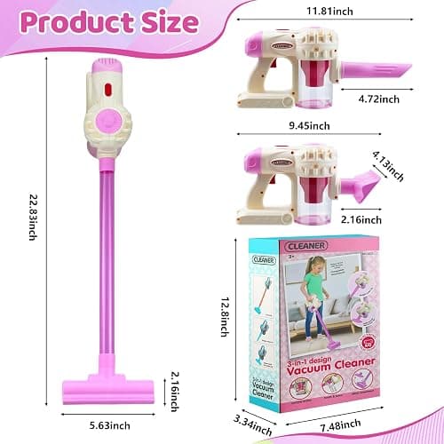 Toddler Vacuum Cleaner, 3 in 1 Kids Vacuum Toy with Weak Suction, Role Play Housekeeping STEM Educational Toy for Girl Boy 3 Year Old (Pink) thumbnail 2