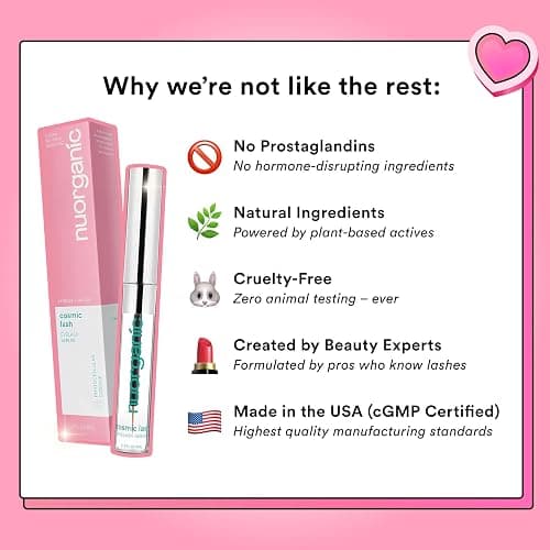 nuorganic Cosmic Lash Serum Without Prostaglandins | Eyelash Growth Serum for Thicker, Longer, More Defined Lashes | 4-Month Supply XL Size | Made in USA | cGMPA Certified Lab | 8ml thumbnail 3