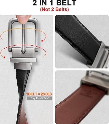 BULLIANT Men's Belt,Reversible Belt Adjustable For Gift Men 1.25”-Cut For Fit-2 Sides in 1 Belt(Not 2) thumbnail 2