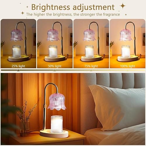 Candle Warmer Lamp Electric Timer - Modern Home Decor Table Lights for Candles Warming Height Adjustable Dimmable Warmers Pink thumbnail 4