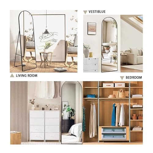 CUCZUUS 56" x 18" Floor Full Length Mirrors with Stand,Shatter-Proof Tempered Glass Big Mirror,Wall Mounted Hanging/Standing Long Mirror,Aluminium Alloy Arched Mirror,Bedroom Floor Mirrors(White) thumbnail 7