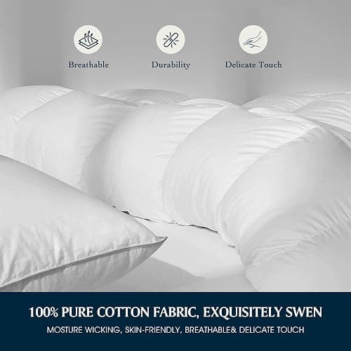Serta Goose Feather Down Fiber Cotton Comforter Queen Size - 100% Cotton Duvet Insert - Hotel Luxury Hypoallergenic Bedding Comforter All Season Medium Warmth 90 x 90 Inch White thumbnail 5