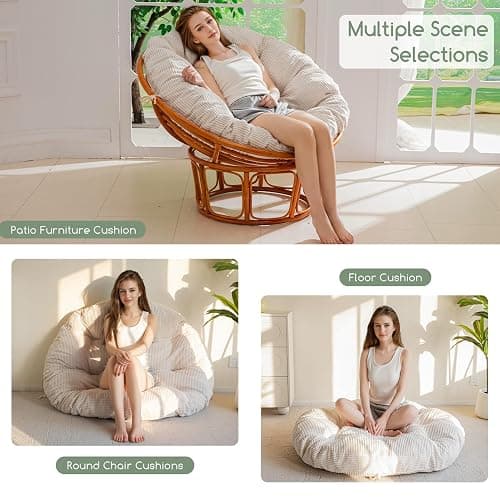 HIGOGOGO Papasan Chair Cushion with Corduroy Cover (Without Chair), 48 x 48 Inch Supportive Cushion, Overstuffed Chair Cushion,Beige thumbnail 4
