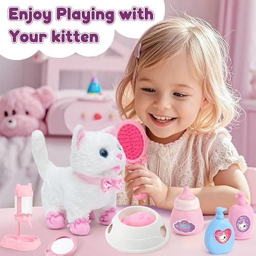 G.C Cat Toys for Kids Girls, Electronic Interactive Stuffed Cat Walk Meow and Wag Tail with Stroller Pet Care Accessories Toys Pretend Play Birthday Gifts for Toddlers Girls 3 4 5 6 7 8 Year Old thumbnail 8