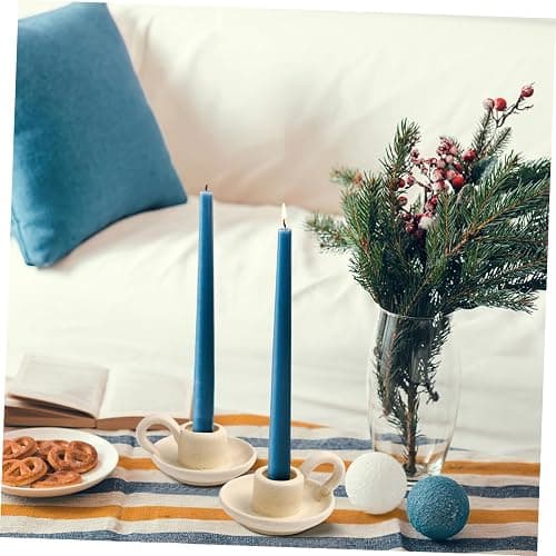 DOITOOL 2 Pcs Ceramic Candle Holder, Taper Candle Holder with Handle, Nordic Style Vintage Candlestick Holder for Halloween Christmas Home Decoration Desktop Ornament (Beige) thumbnail 7