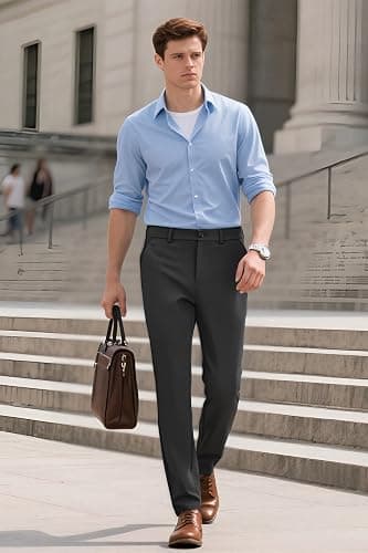 Plaid&Plain Men's 4-Way Flex Stretch Slim Fit Dress Pants thumbnail 3