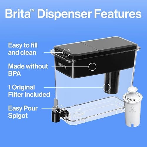 Brita UltraMax Large Water Dispenser With Standard Filter, BPA-Free, Reduces Copper, Cadmium and Mercury Impurities, Lasts 2 Months or 40 Gallons, Includes 1 Filter, Kitchen Accessories, Large 27-Cup - Black - Standard Filter thumbnail 10