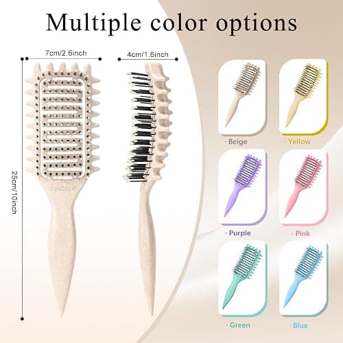 Curl Defining Brush for Curly Hair, Vented Detangling Hair Brush for Wet and Dry Styling, Curved Brush for Shaping and Smoothing Curl Clumps, Lightweight Hair Brush （Beige） thumbnail 4
