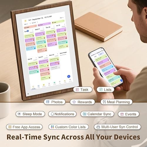 10.1 Inch Digital Calendar Chore Chart with Touchscreen - Full HD Interactive Display, Wall & Desk Mountable Family Planner, to-Do List & Meal Planner, Digital Picture Frame Gifts for Women Mom thumbnail 3