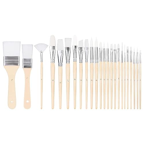 Amazon Basics Multi-shaped Polyester Paint Brushes for Acrylic, Oil, Watercolor, Gouache, Fine Detailing, Face Painting, 24 Count Different Sizes, Wood Color - Image 1