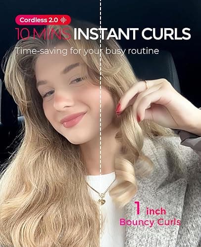 TYMO Cordless Automatic Curling Iron - TYMO CurlGo 1 Inch Beach Waves Rotating Curling Wand, Portable Hair Curlers for Travel, Dual Voltage & Rechargeable Curler for Women, Tangle-Free, Gold Blush thumbnail 6